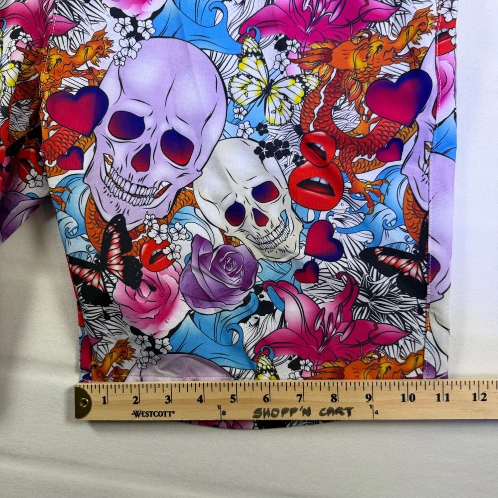 Hreski Mens Golf Shorts Size 36 Skull Dragon Floral Graphic Print Performance